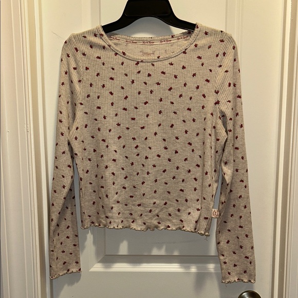 Primark Tops - Primark Cream Ribbed Long Sleeve Top with Red Floral Print